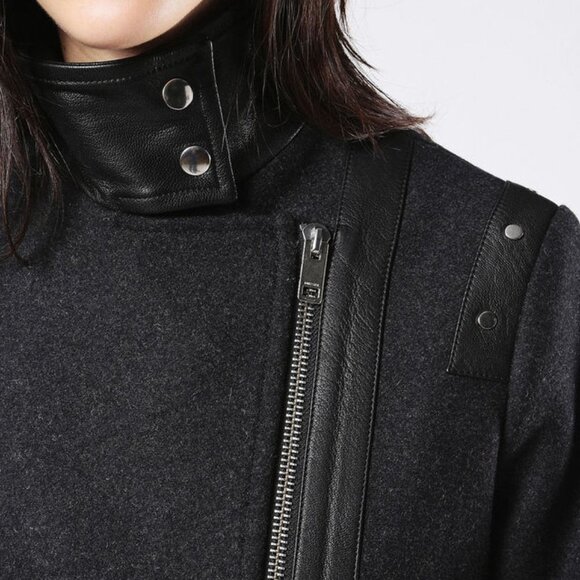BNWT DIESEL SUELO  LEATHER WOOL JACKET TRENCH COAT SPRING SZ XXS - Picture 14 of 15